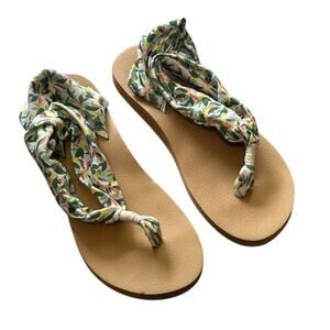Sanuk #1124156 Sling Soft Top Floral Spring Sandal Women Size  8 green